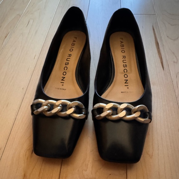Fabio Rusconi Black Pumps with Gold Chain Detail Made in Italy Size 36